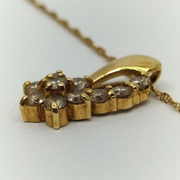 Genuine Italy 18k Yellow Gold Vintage PENDANT Diamond Stone 0.98Ct NECKLACE - Picture 5 of 9